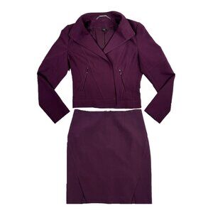 WHBM Stitched Shoulder Open Front Semi-Cropped Moto Blazer Skirt Set Size 10